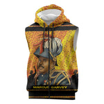 Marcus Garvey Sleeveless Zip Hoodie Yellow African Pattern Design Pan African Flag Civil Rights Movement Tribute - African Pride