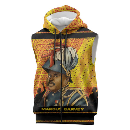 Marcus Garvey Sleeveless Zip Hoodie Yellow African Pattern Design Pan African Flag Civil Rights Movement Tribute - African Pride