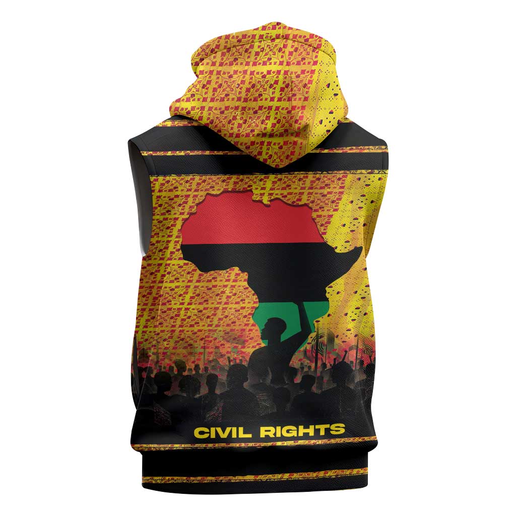 Marcus Garvey Sleeveless Zip Hoodie Yellow African Pattern Design Pan African Flag Civil Rights Movement Tribute - African Pride
