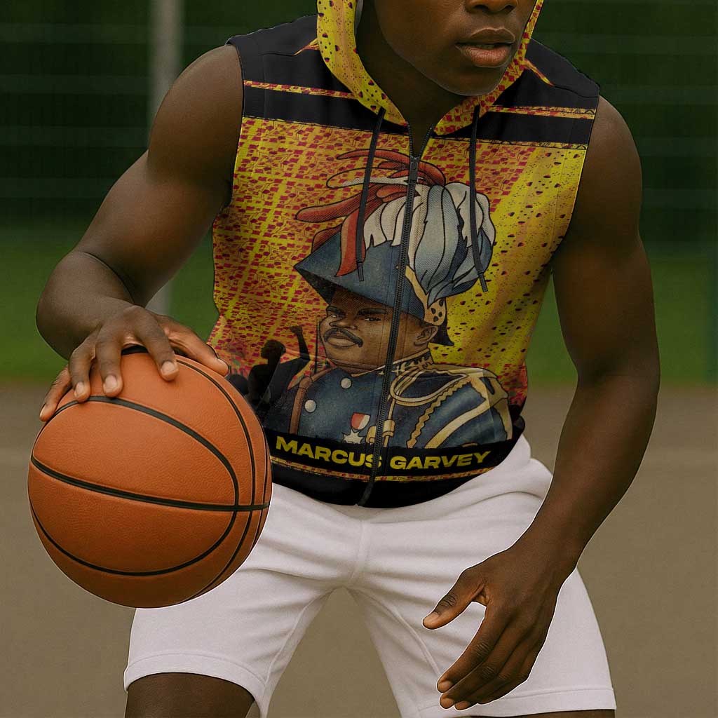 Marcus Garvey Sleeveless Zip Hoodie Yellow African Pattern Design Pan African Flag Civil Rights Movement Tribute - African Pride