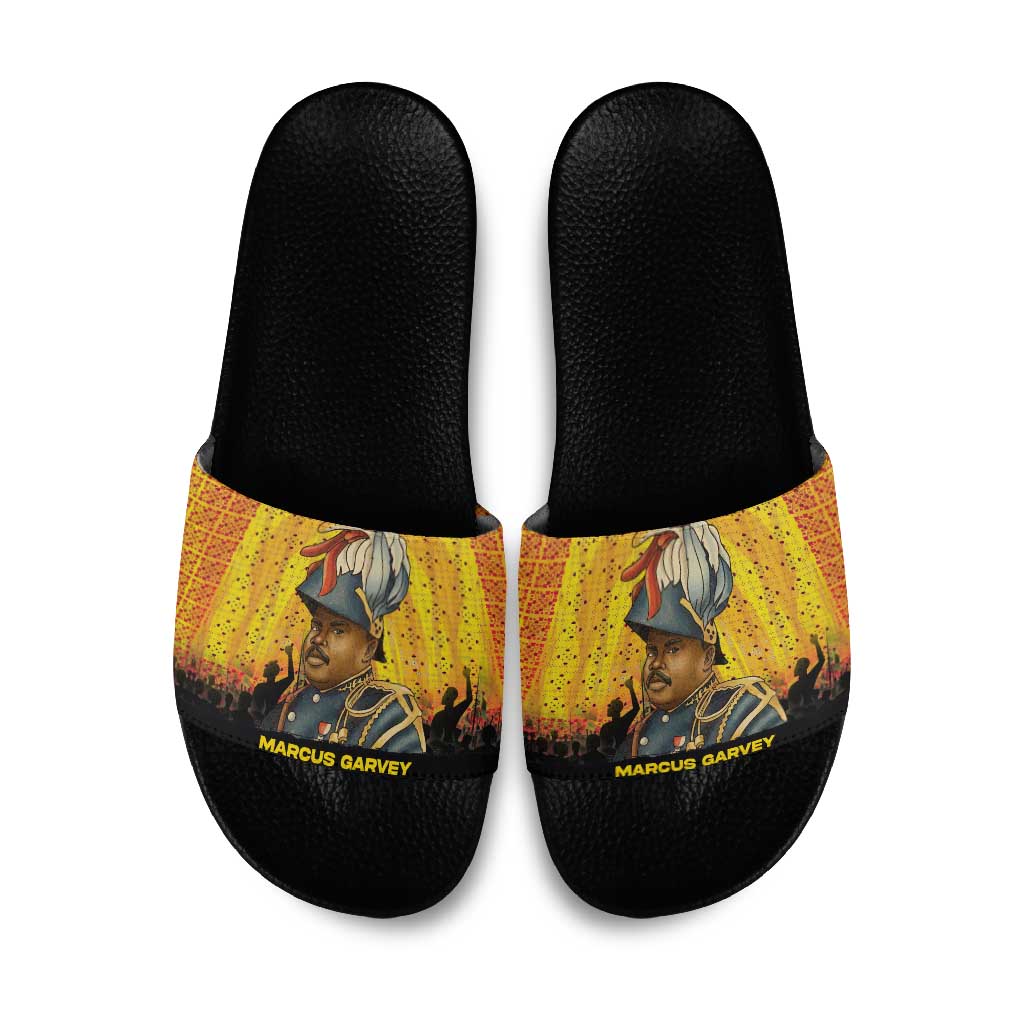 Marcus Garvey Slide Sandals Yellow African Pattern Design Pan African Flag Civil Rights Movement Tribute - African Pride