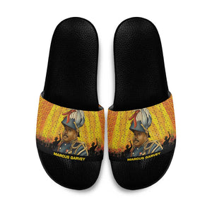 Marcus Garvey Slide Sandals Yellow African Pattern Design Pan African Flag Civil Rights Movement Tribute - African Pride