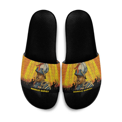 Marcus Garvey Slide Sandals Yellow African Pattern Design Pan African Flag Civil Rights Movement Tribute - African Pride