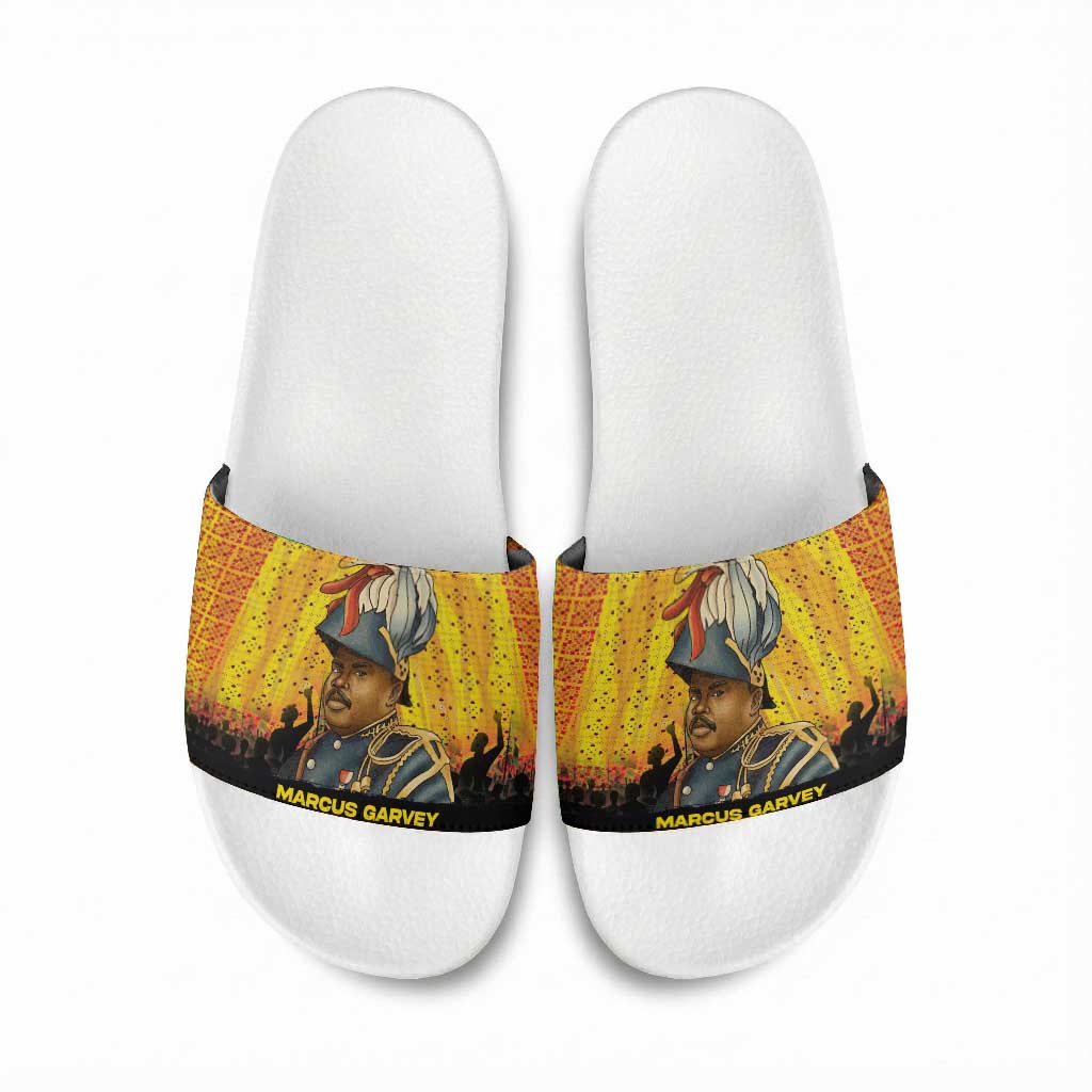 Marcus Garvey Slide Sandals Yellow African Pattern Design Pan African Flag Civil Rights Movement Tribute - African Pride