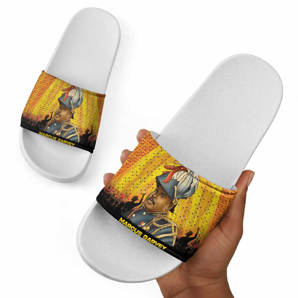 Marcus Garvey Slide Sandals Yellow African Pattern Design Pan African Flag Civil Rights Movement Tribute - African Pride