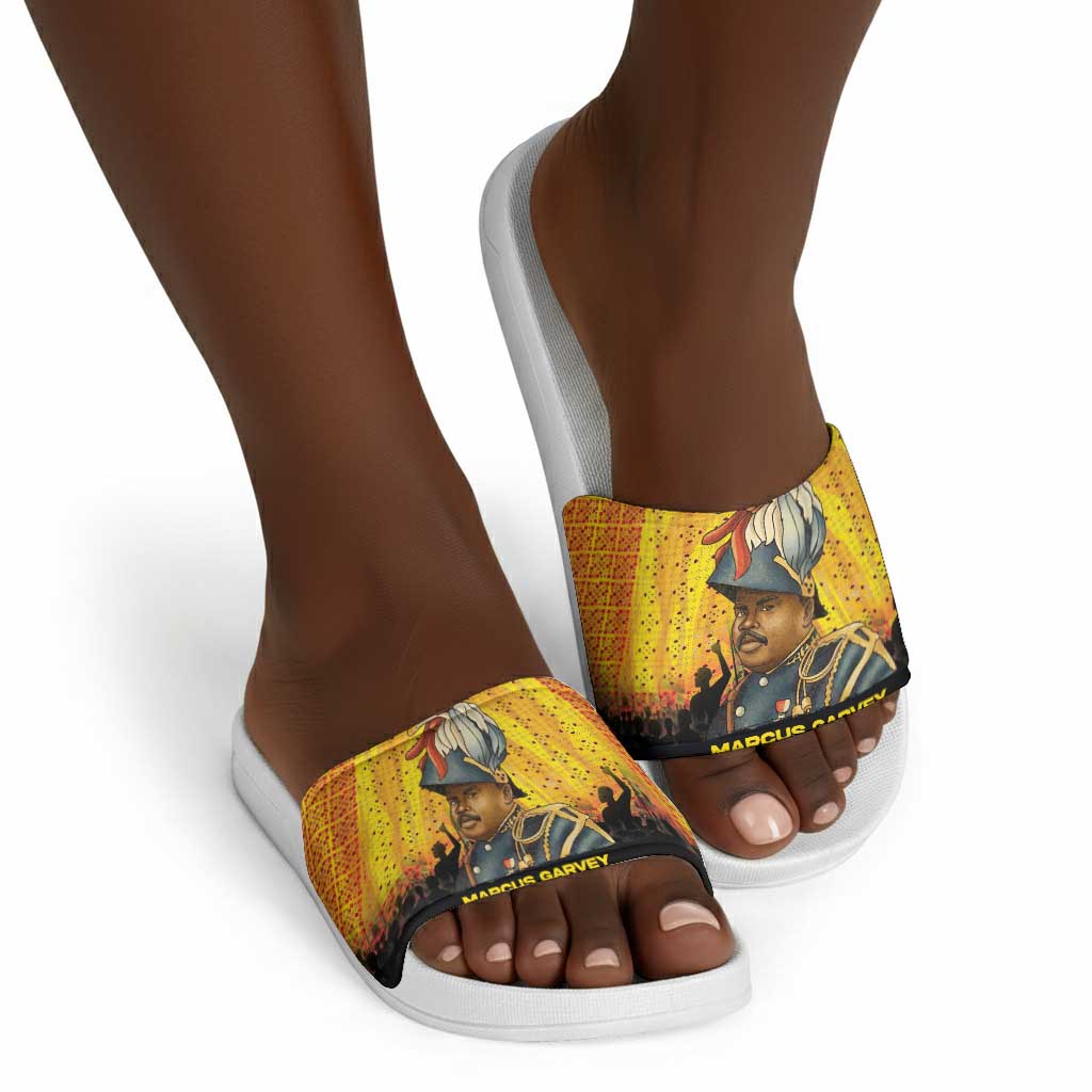 Marcus Garvey Slide Sandals Yellow African Pattern Design Pan African Flag Civil Rights Movement Tribute - African Pride