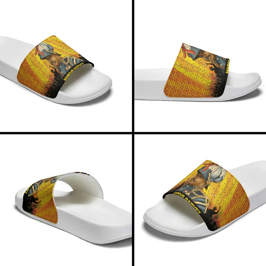 Marcus Garvey Slide Sandals Yellow African Pattern Design Pan African Flag Civil Rights Movement Tribute - African Pride