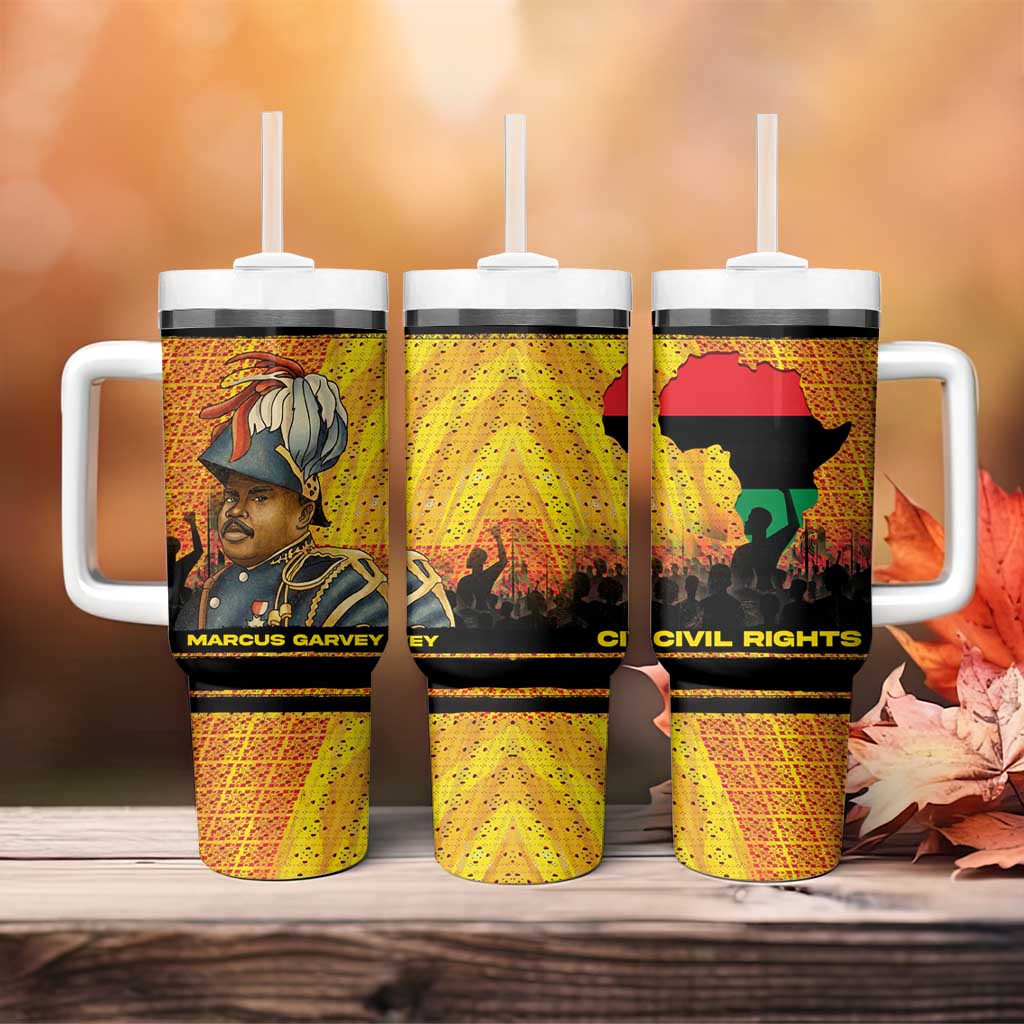 Marcus Garvey Tumbler With Handle Yellow African Pattern Design Pan African Flag Civil Rights Movement Tribute - African Pride