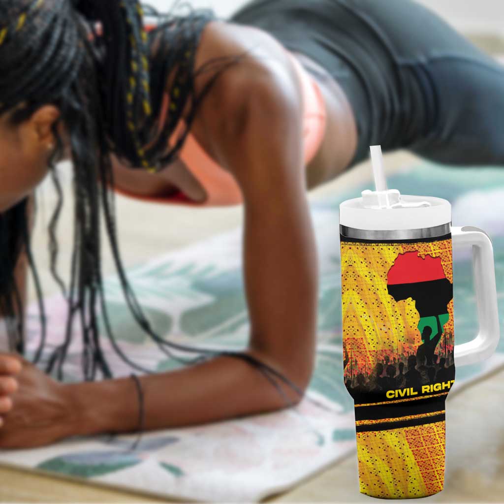 Marcus Garvey Tumbler With Handle Yellow African Pattern Design Pan African Flag Civil Rights Movement Tribute - African Pride