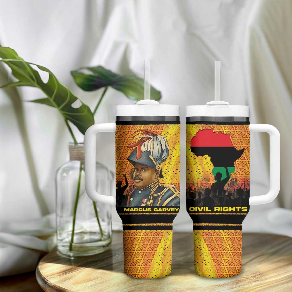 Marcus Garvey Tumbler With Handle Yellow African Pattern Design Pan African Flag Civil Rights Movement Tribute - African Pride