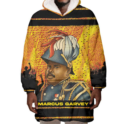 Marcus Garvey Wearable Blanket Hoodie Yellow African Pattern Design Pan African Flag Civil Rights Movement Tribute - African Pride