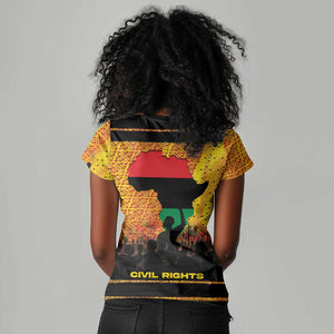 Marcus Garvey Women V-Neck T-Shirt Yellow African Pattern Design Pan African Flag Civil Rights Movement Tribute TS04