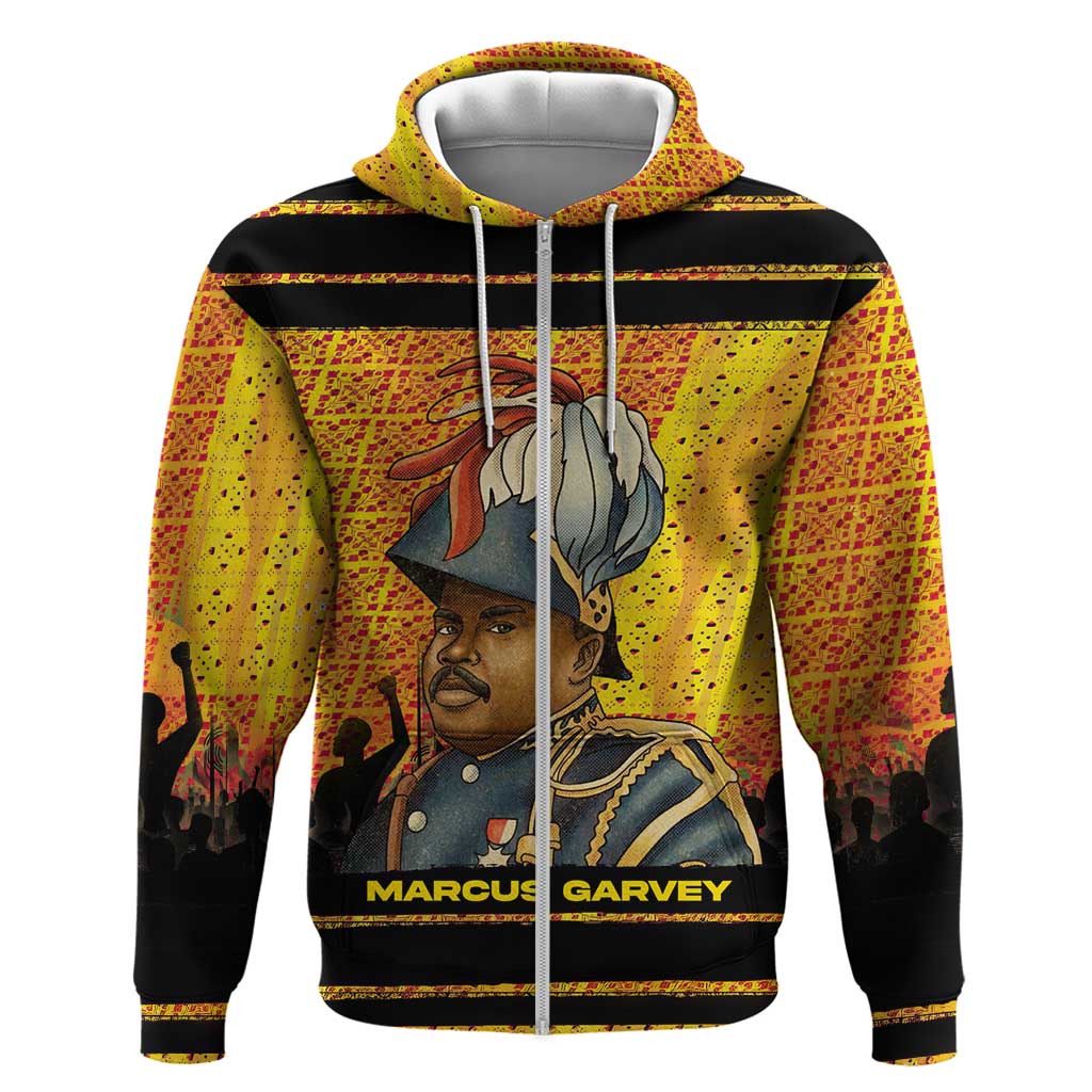 Marcus Garvey Zip Hoodie Yellow African Pattern Design Pan African Flag Civil Rights Movement Tribute - African Pride