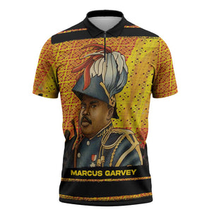 Marcus Garvey Zipper Polo Shirt Yellow African Pattern Design Pan African Flag Civil Rights Movement Tribute - African Pride