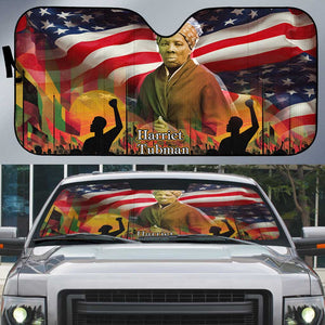 Harriet Tubman Auto Sun Shade American Flag Background Underground Railroad Quote Powerful Civil Rights - African Pride