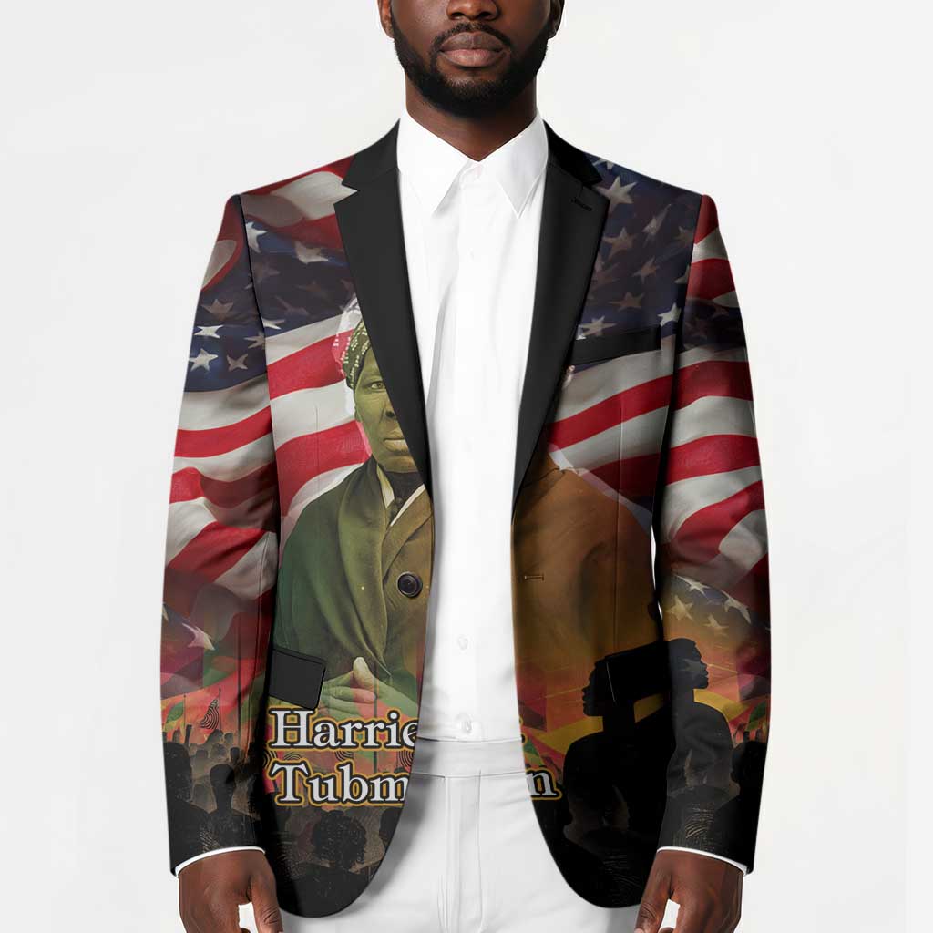 Harriet Tubman Blazer American Flag Background Underground Railroad Quote Powerful Civil Rights - African Pride