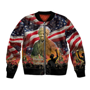 Harriet Tubman Bomber Jacket American Flag Background Underground Railroad Quote Powerful Civil Rights - African Pride