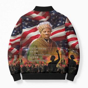 Harriet Tubman Bomber Puffer Jacket American Flag Background Underground Railroad Quote Powerful Civil Rights - African Pride