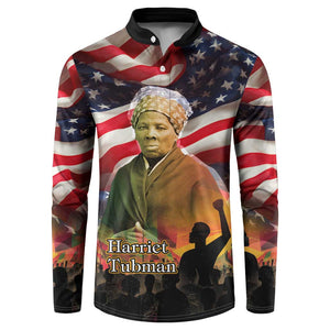 Harriet Tubman Button Sweatshirt American Flag Background Underground Railroad Quote Powerful Civil Rights