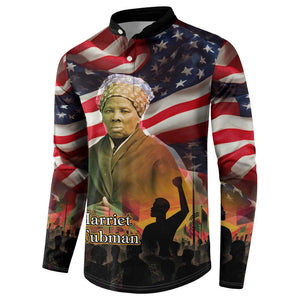 Harriet Tubman Button Sweatshirt American Flag Background Underground Railroad Quote Powerful Civil Rights