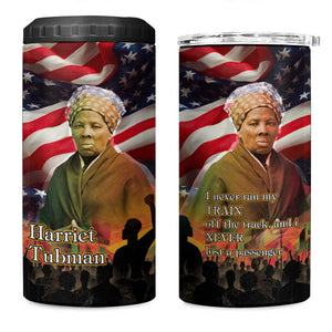 Harriet Tubman 4 in 1 Can Cooler Tumbler American Flag Background Underground Railroad Quote Powerful Civil Rights - African Pride