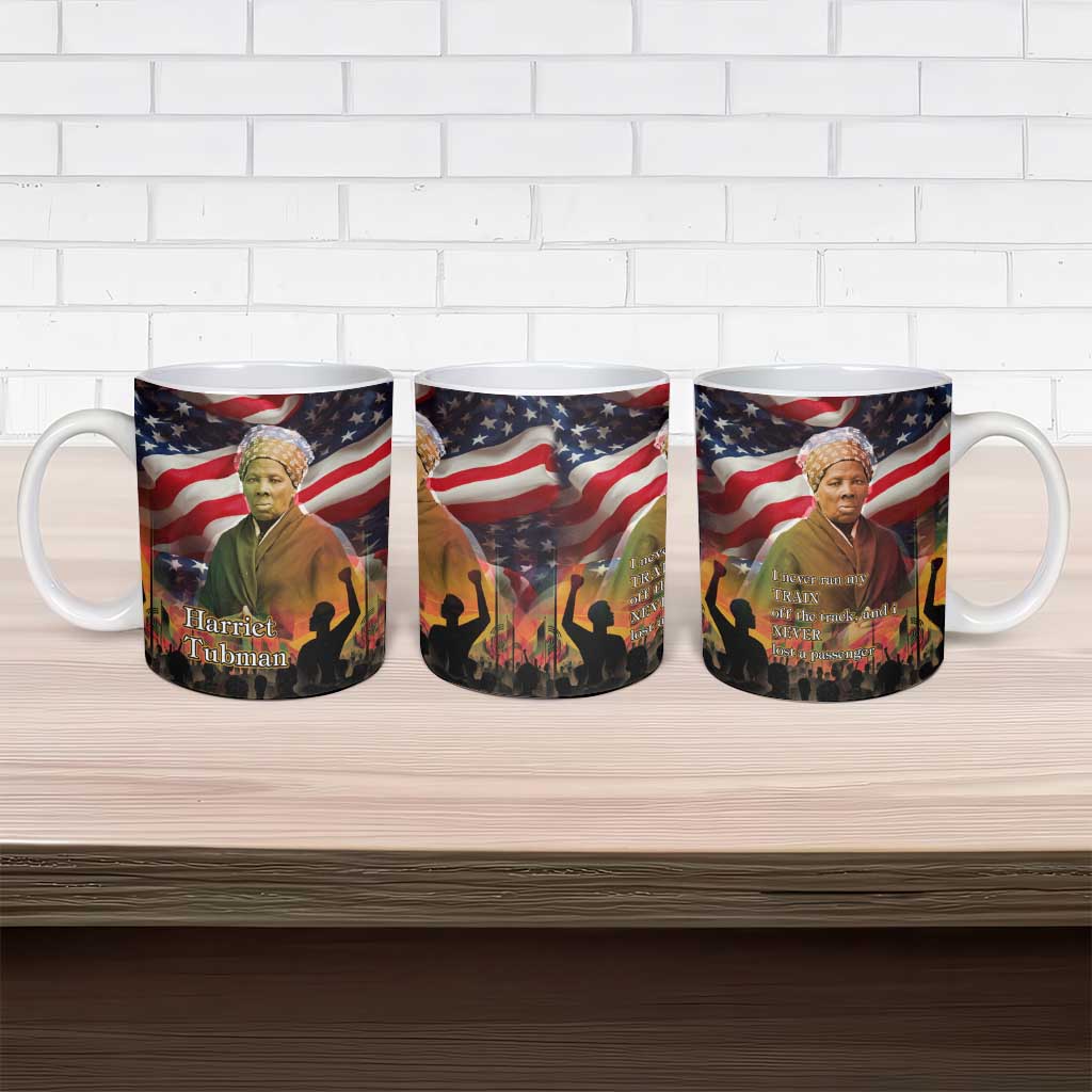 Harriet Tubman Ceramic Mug American Flag Background Underground Railroad Quote Powerful Civil Rights - African Pride
