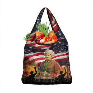 Harriet Tubman Grocery Bag American Flag Background Underground Railroad Quote Powerful Civil Rights - African Pride