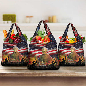 Harriet Tubman Grocery Bag American Flag Background Underground Railroad Quote Powerful Civil Rights - African Pride
