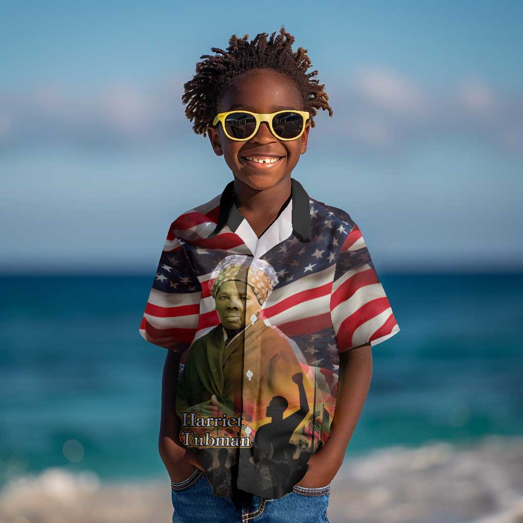 Harriet Tubman Kid Hawaiian Shirt American Flag Background Underground Railroad Quote Powerful Civil Rights TS04
