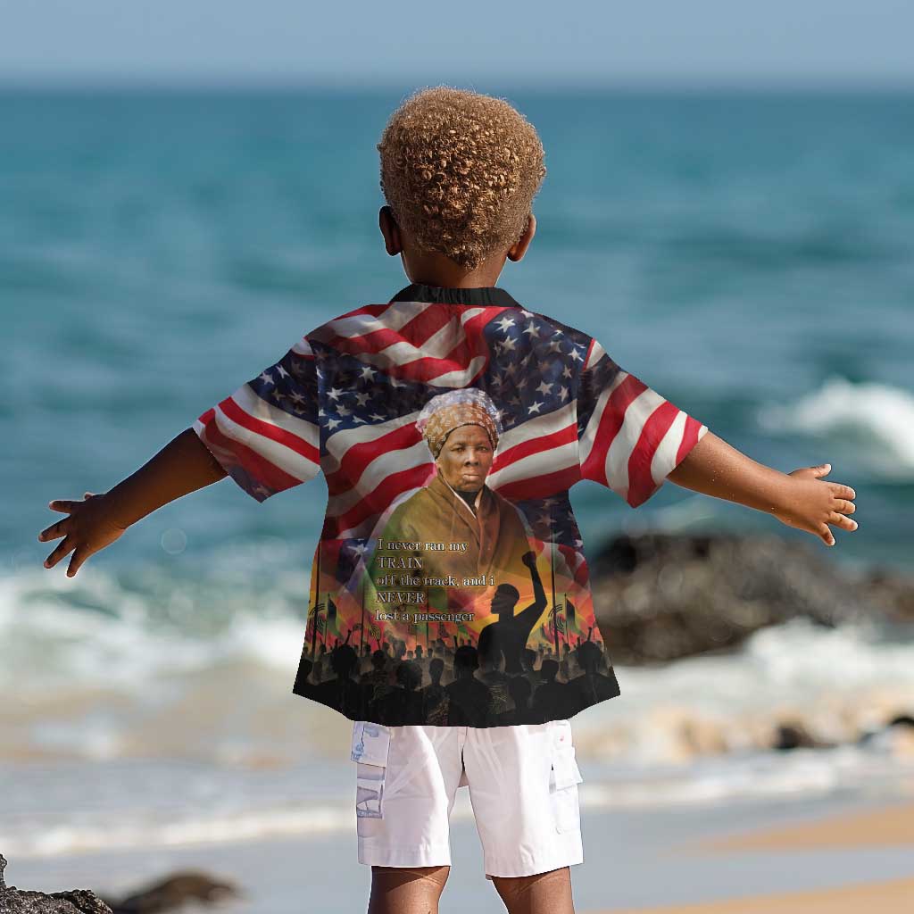 Harriet Tubman Kid Hawaiian Shirt American Flag Background Underground Railroad Quote Powerful Civil Rights TS04