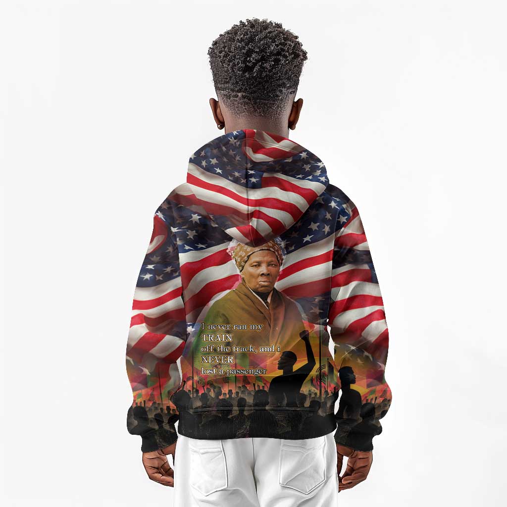 Harriet Tubman Kid Hoodie American Flag Background Underground Railroad Quote Powerful Civil Rights - African Pride