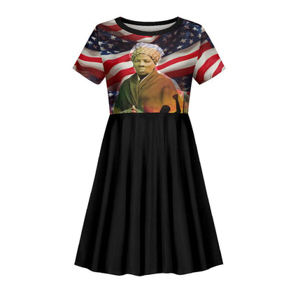 Harriet Tubman Kid Short Sleeve Dress American Flag Background Underground Railroad Quote Powerful Civil Rights TS04