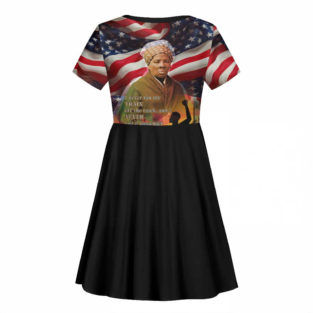 Harriet Tubman Kid Short Sleeve Dress American Flag Background Underground Railroad Quote Powerful Civil Rights TS04