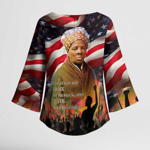 Harriet Tubman Kimono Sleeve Blouse American Flag Background Underground Railroad Quote Powerful Civil Rights - African Pride