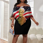 Harriet Tubman Off Shoulder Short Dress American Flag Background Underground Railroad Quote Powerful Civil Rights - African Pride