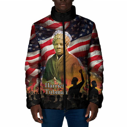 Harriet Tubman Padded Jacket American Flag Background Underground Railroad Quote Powerful Civil Rights - African Pride