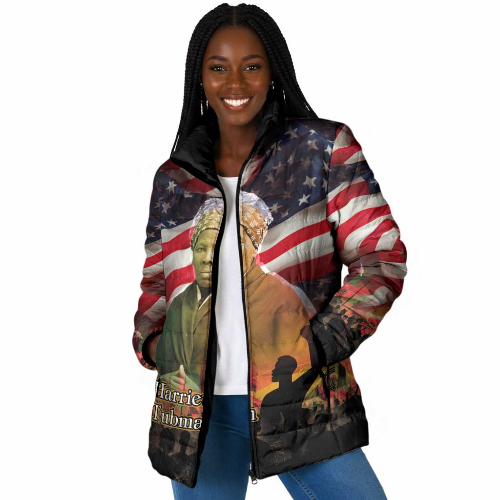 Harriet Tubman Padded Jacket American Flag Background Underground Railroad Quote Powerful Civil Rights - African Pride