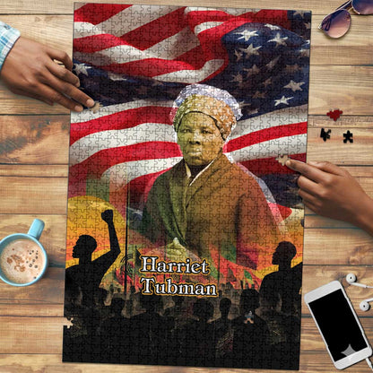 Harriet Tubman Puzzle American Flag Background Underground Railroad Quote Powerful Civil Rights - African Pride