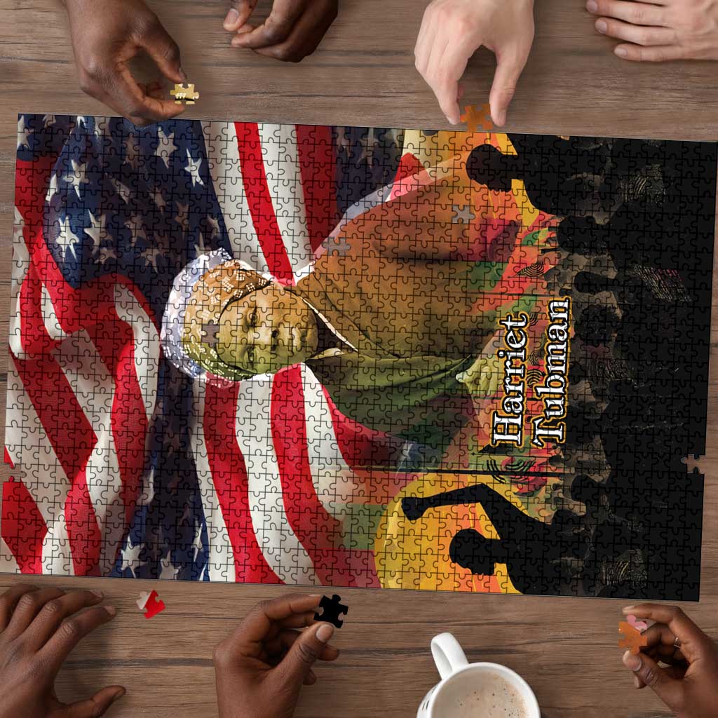 Harriet Tubman Puzzle American Flag Background Underground Railroad Quote Powerful Civil Rights - African Pride