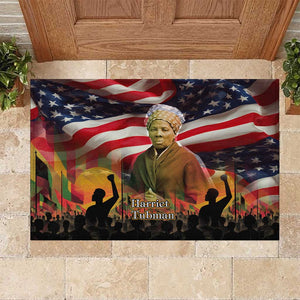 Harriet Tubman Rubber Doormat American Flag Background Underground Railroad Quote Powerful Civil Rights - African Pride