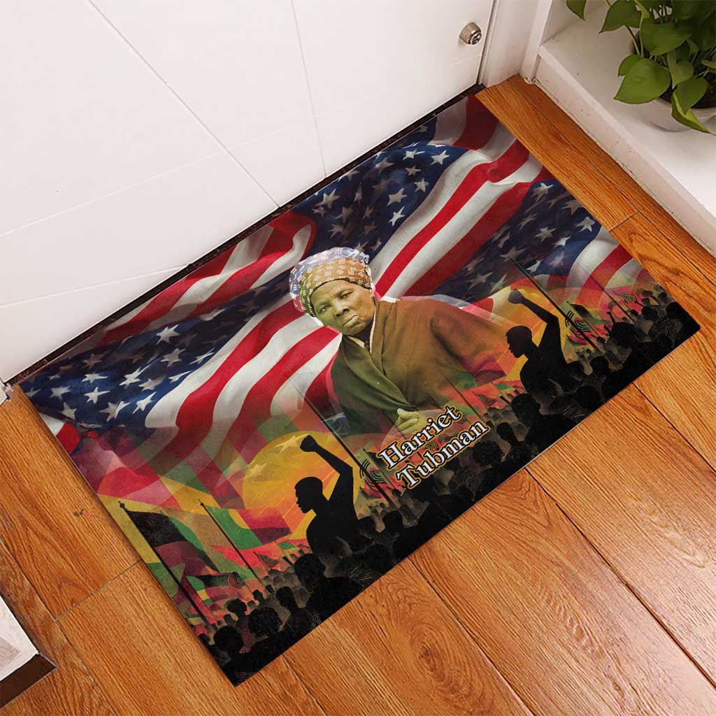 Harriet Tubman Rubber Doormat American Flag Background Underground Railroad Quote Powerful Civil Rights - African Pride