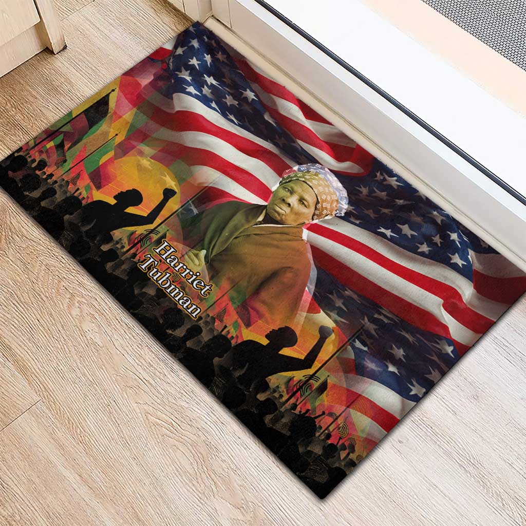 Harriet Tubman Rubber Doormat American Flag Background Underground Railroad Quote Powerful Civil Rights - African Pride