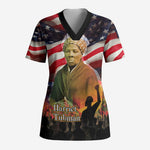 Harriet Tubman Scrub Top American Flag Background Underground Railroad Quote Powerful Civil Rights - African Pride