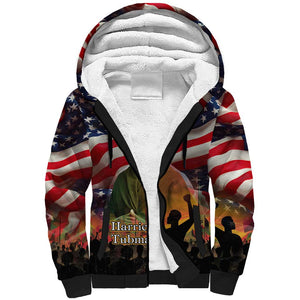 Harriet Tubman Sherpa Hoodie American Flag Background Underground Railroad Quote Powerful Civil Rights - African Pride
