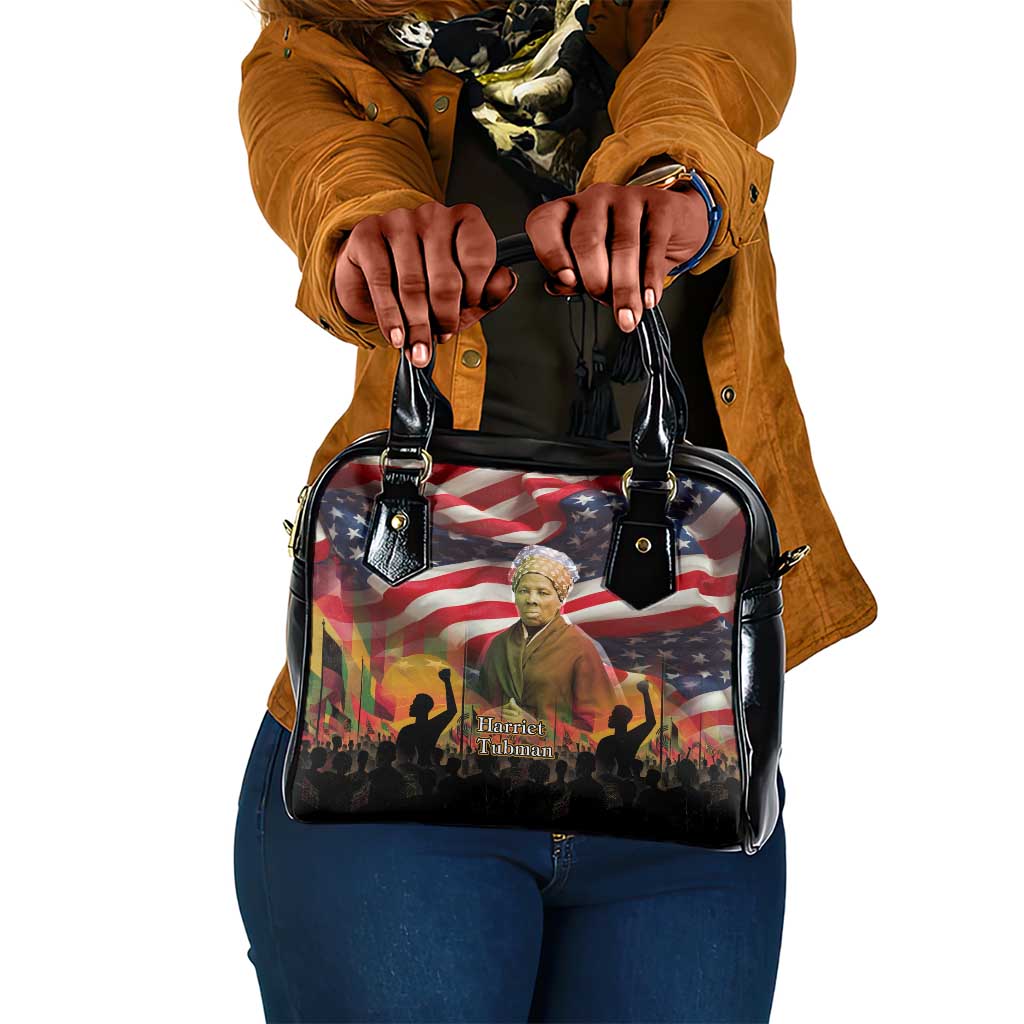 Harriet Tubman Shoulder Handbag American Flag Background Underground Railroad Quote Powerful Civil Rights - African Pride