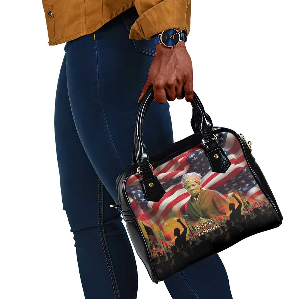 Harriet Tubman Shoulder Handbag American Flag Background Underground Railroad Quote Powerful Civil Rights - African Pride