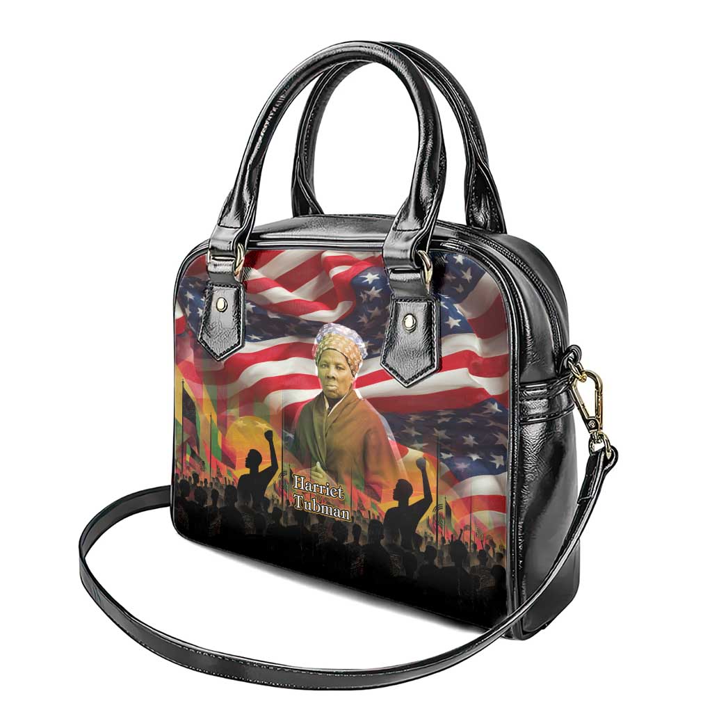 Harriet Tubman Shoulder Handbag American Flag Background Underground Railroad Quote Powerful Civil Rights - African Pride