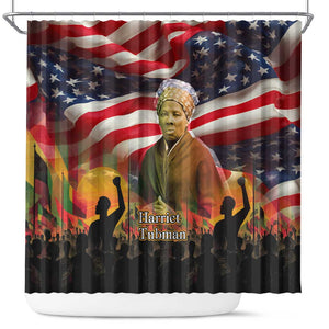 Harriet Tubman Shower Curtain American Flag Background Underground Railroad Quote Powerful Civil Rights - African Pride