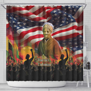 Harriet Tubman Shower Curtain American Flag Background Underground Railroad Quote Powerful Civil Rights - African Pride
