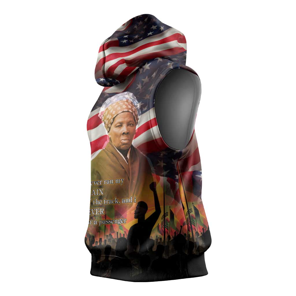 Harriet Tubman Sleeveless Hoodie American Flag Background Underground Railroad Quote Powerful Civil Rights - African Pride